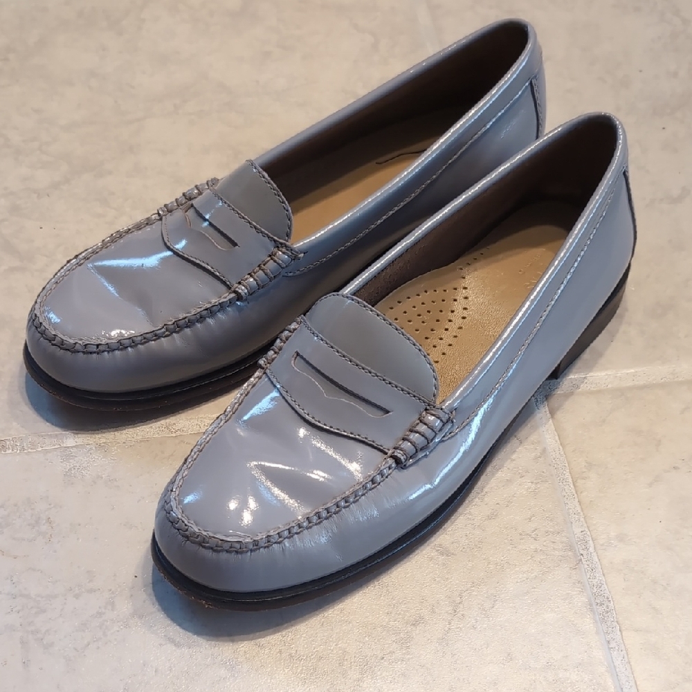 Classic Women's Patent Penny Loafers in Light Blue